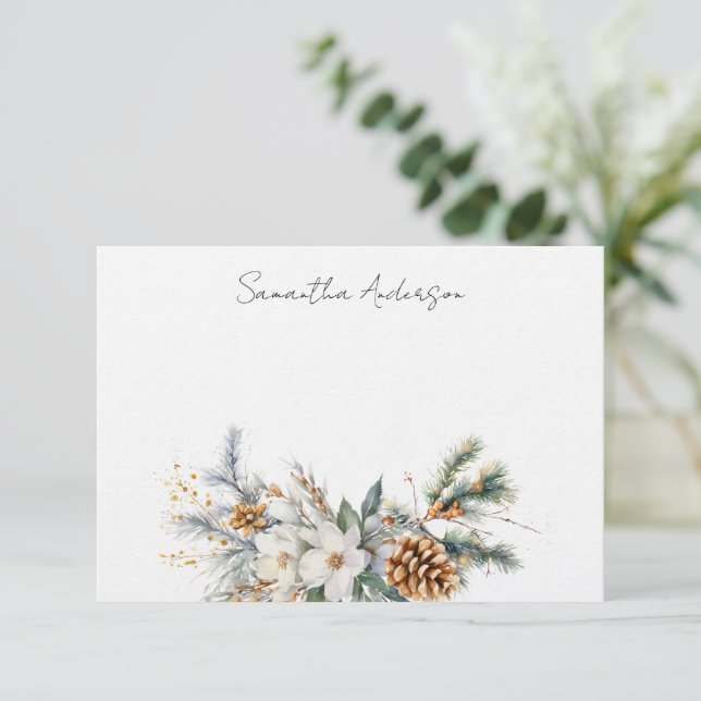 Floral Personalised Christmas Flat Note Card (Standing Front)