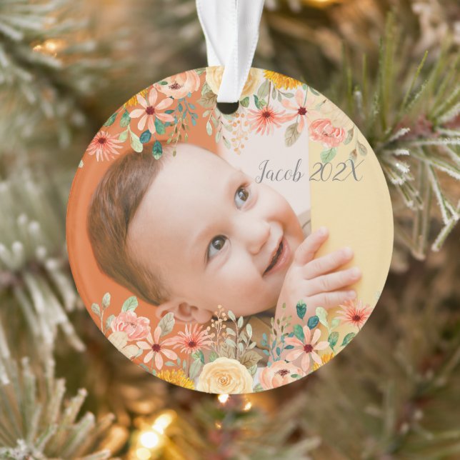 Floral Personalised Daughter Son Grandchild Photo Ornament (Tree)