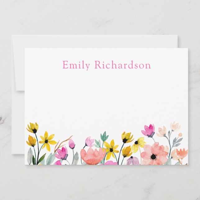 Floral Personalised Flat Note Card (Front)