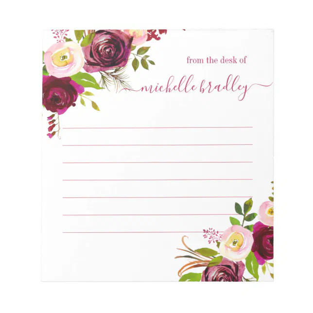 Floral Personalised | From The Desk Of Notepad | Zazzle