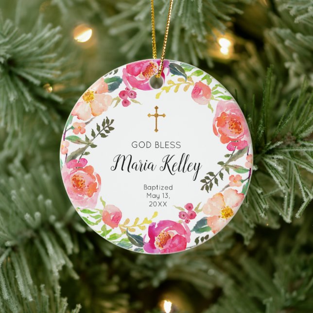 Floral Personalised Girl Baptism Ornament (Tree)