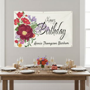 Floral Personalised Happy Birthday Banner