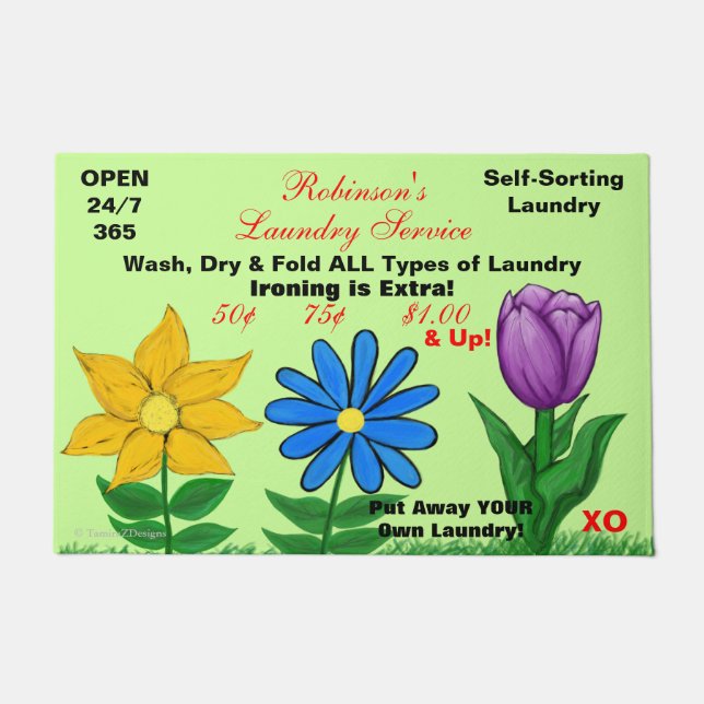Floral Personalised Laundry Room Humour Doormat (Front)