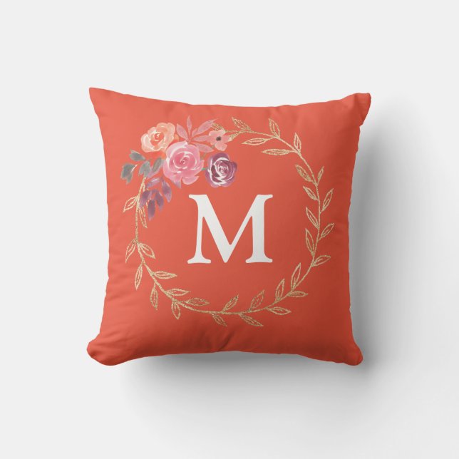 Floral Personalised Monogram Cushion (Front)