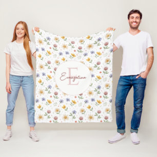 Floral Personalised Monogram WatercolorWildflower Fleece Blanket