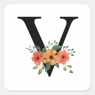 Floral Personalised Monogrammed Square Sticker