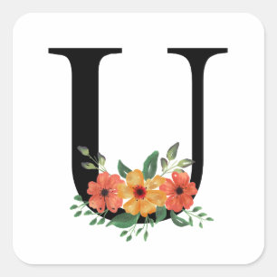 Floral Personalised Monogrammed Square Sticker
