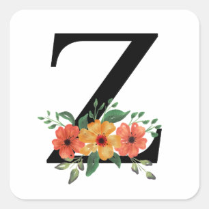 Floral Personalised Monogrammed Square Sticker