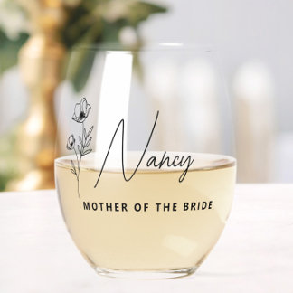 Floral Personalised Mother of the Bride Groom  Stemless Wine Glass