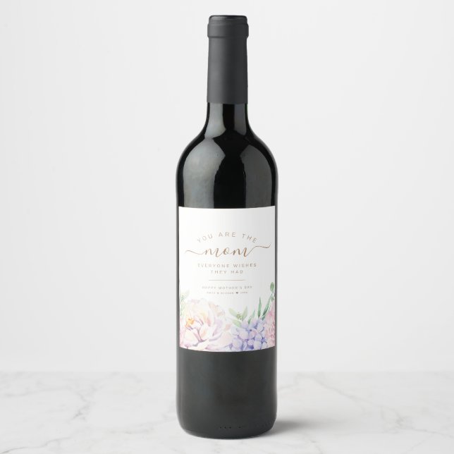 Floral Personalised Mother's Day Wine Label (Front)