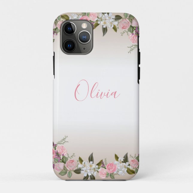 Floral Personalised Name Feminine Case-Mate iPhone Case (Back)