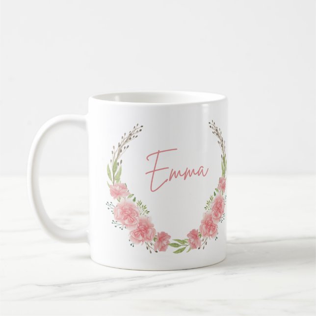 Floral Personalised Name Mug (Left)