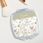 Floral Personalised Name Wildflower Compact Mirror<br><div class="desc">Make this personalised floral compact mirror your own! The beautiful design consists of your name, in a modern script font, surrounded by watercolor wildflowers in pink, blue and sage green. This compact is perfect for carrying with you in your purse, backpack, or pocket and is the perfect gift for a...</div>
