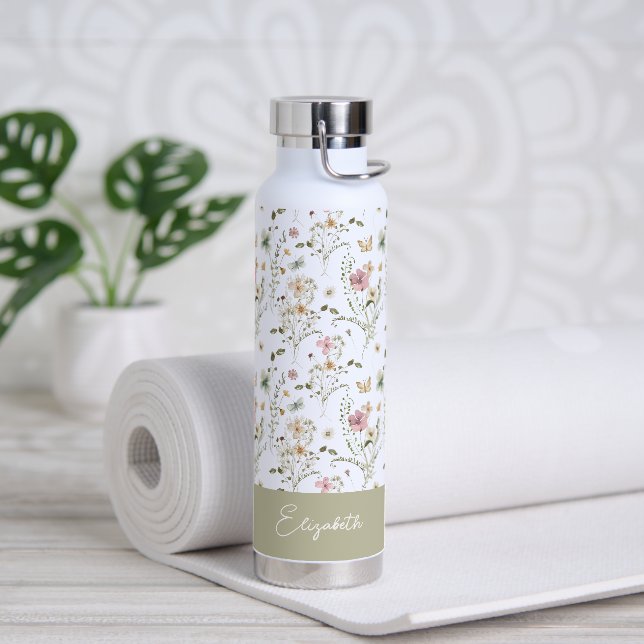 Floral Personalised Name Wildflower Water Bottle (Yoga)