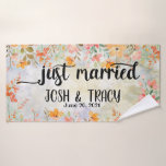 Floral Personalised Names Just Married Bath Towel<br><div class="desc">Make a statement at the pool or the beach with our wide selection of super cute customisable towels. We have elegant,  classy also fun and playful full print designs.</div>