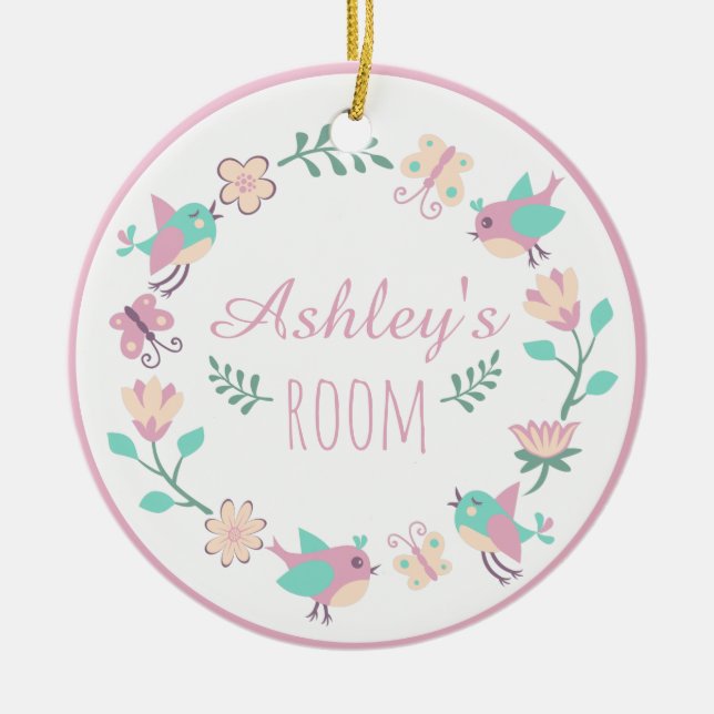 Floral Personalised Ornament For Girl's Room (Front)