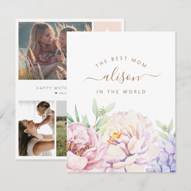 Floral Personalised Photo Card for Mum (Front/Back)