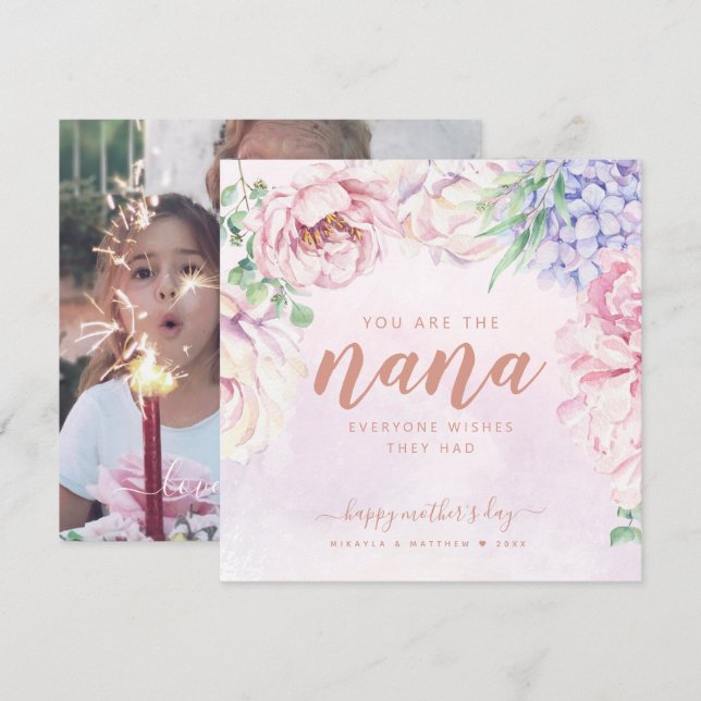 Floral Personalised Photo Card For Nana (Front/Back)