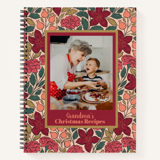 Floral Personalised Photo Christmas recipes book (Front)