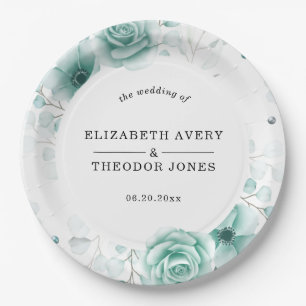 Floral Personalised sage greens Wedding Napkins Paper Plate