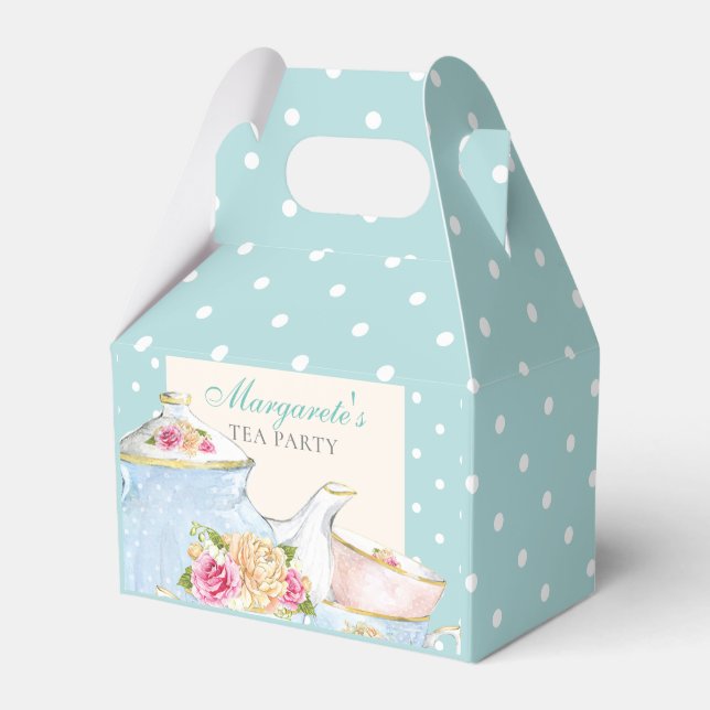 Floral Personalised Tea Party Polka dot Favour Box (Front Side)