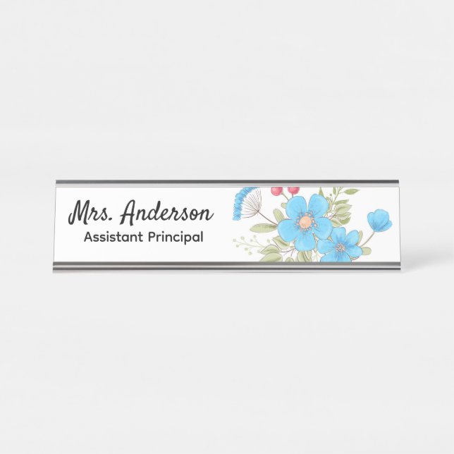Floral Personalised Teachers Principals Women Boss Desk Name Plate (Front)