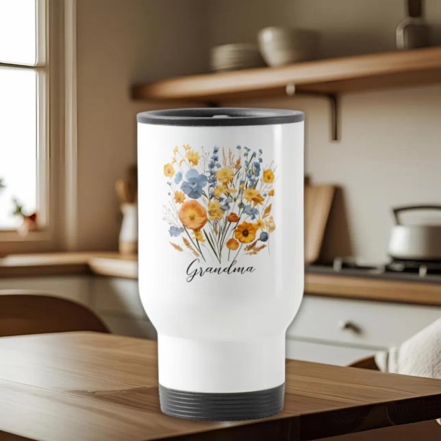Floral Personalised Travel Mug for Grandma (Creator Uploaded)