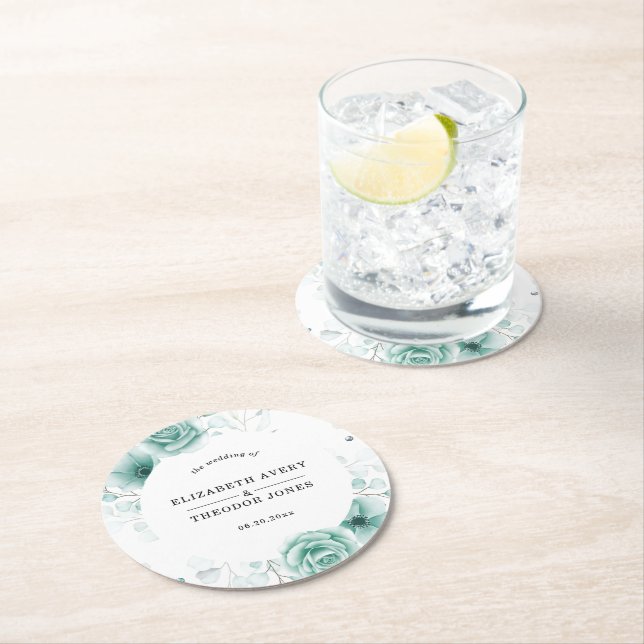 Floral Personalised Wedding Napkins Paper Plate Round Paper Coaster (Insitu)