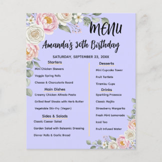 Floral Personalized Birthday Menu Program Card