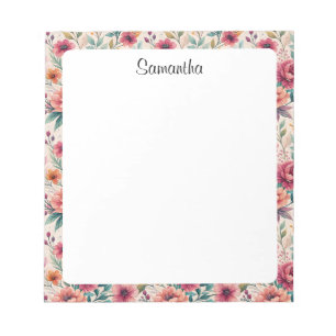 Floral Personalized Custom Name Stationery  Notepad