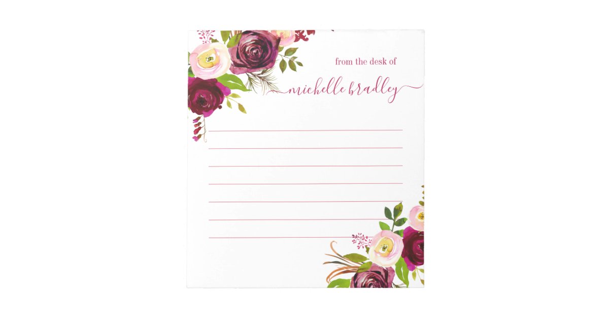 Floral Personalized From The Desk Of Notepad Zazzle.co.uk