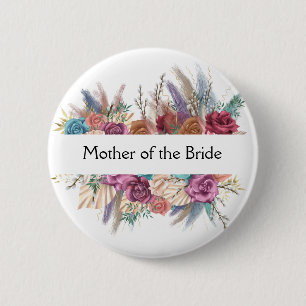 Floral Personalized Trendy Wedding Bridal Party  6 Cm Round Badge