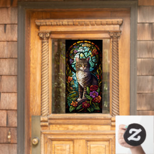 Floral Pet Cat Flowers Faux Stained Glass Home Window Cling