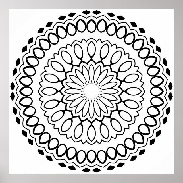 Floral Petal Mandala Colouring Page with Bold Ring Poster (Front)