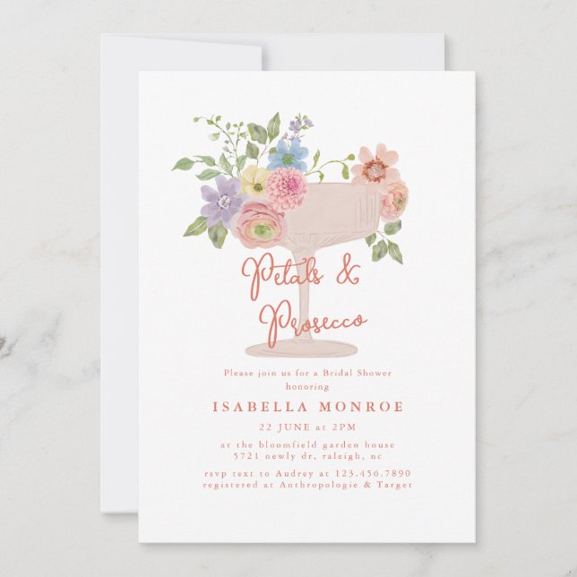 Floral Petals and Prosecco Bridal Shower Invitation (Front)