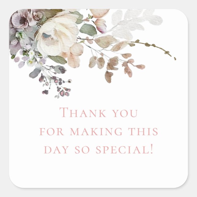 Floral Petals and Prosecco Thank You Bridal Shower Square Sticker (Front)