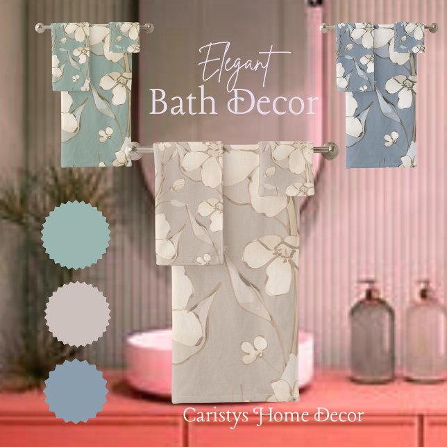 Floral Petals Cream Shades Pale Beige Background Bath Towel Set (Creator Uploaded)