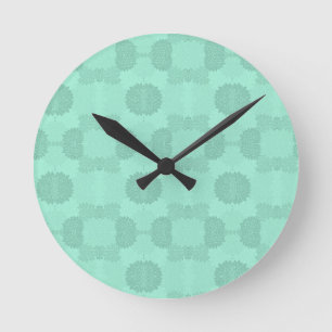 Floral Petals in Mint Round Clock