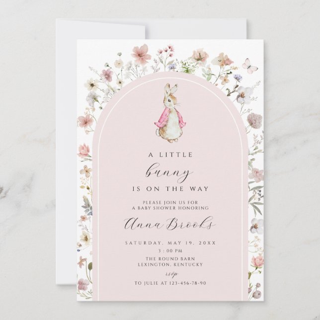 Floral peter rabbit girl Baby Shower Invitation (Front)