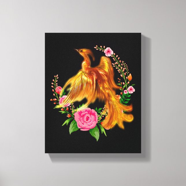 Floral Phoenix Rises From The Fiery Ashes Fantasy  Canvas Print (Front)