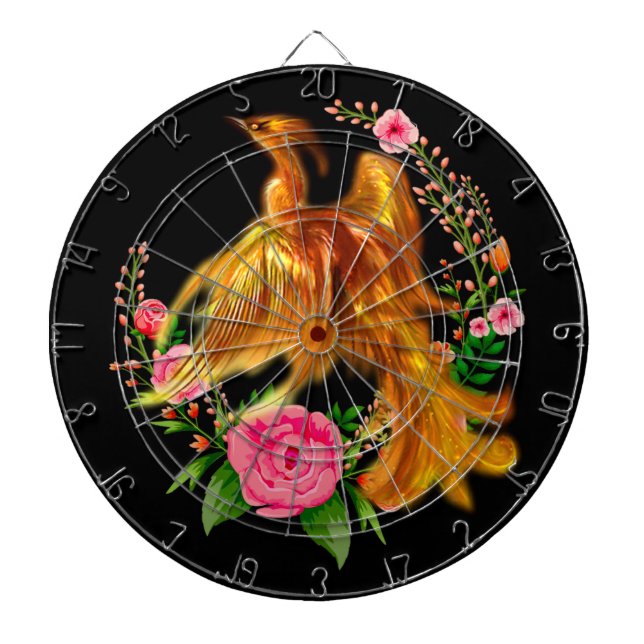 Floral Phoenix Rises From The Fiery Ashes Fantasy  Dartboard (Front)