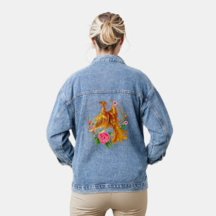 Floral Phoenix Rises From The Fiery Ashes Fantasy Denim Jacket