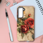 Floral Phone Case<br><div class="desc">Charming design featuring vibrant dark pink and white roses on a vintage handwritten letter background. It's like a beautiful lover letter brought to life! The combination of the romantic roses and nostalgic vibe of the handwritten letter creates a truly enchanting design. Stand out and show your personality with this unique...</div>