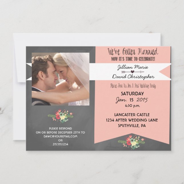 Floral Photo After Wedding Party Invitation (Front)