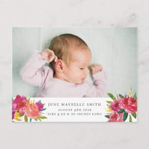 floral photo birth announcement post card