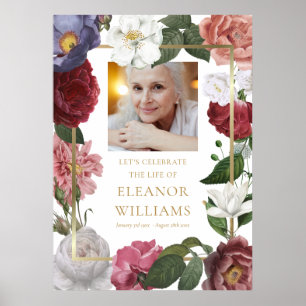 Floral Photo Celebration of Life Funeral Sign