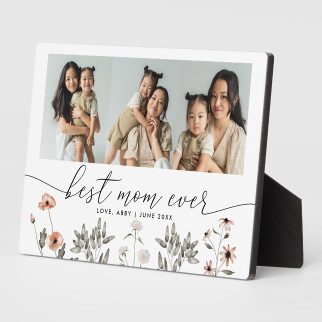 Floral Photo Collage Best Mum Ever Keepsake Plaque (Side)