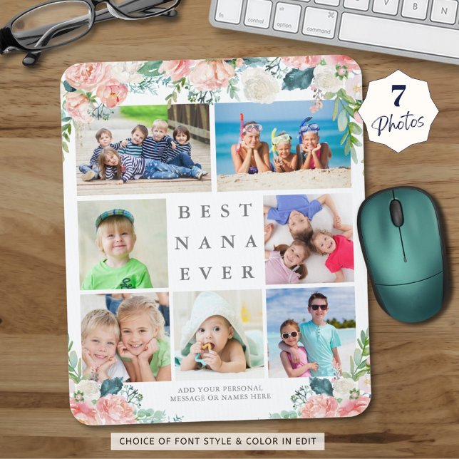 Floral Photo Collage BEST NANA EVER Personalised Mouse Mat (Creator Uploaded)