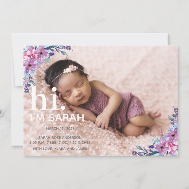 Floral Photo Collage Birth Announcement (Front)