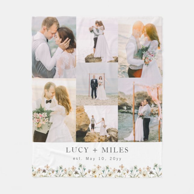 Floral Photo Collage Fleece Blanket (Front)